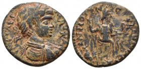Pisidia, Antiochia, Caracalla 198-217 AD, AE
Laureate, draped and cuirassed bust of Caracalla, seen from behind, right
Men standing right, holding sce...