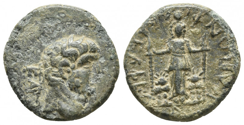 Lydia, Philadelphia, Titus as caesar 69-79 AD, AE
Laureate head of Titus right
C...