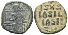 Anonymous follis class D, (atributted to Constantine IX), AE follis, Constantinople Mint, c. 1050-1060 AD
Christ seated facing on throne with back, we...