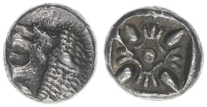 Milet
Griechen. 1/12 Stater, 6.Jhdt.BC. Löwenprotome - Ornament in vertieftem Qu...