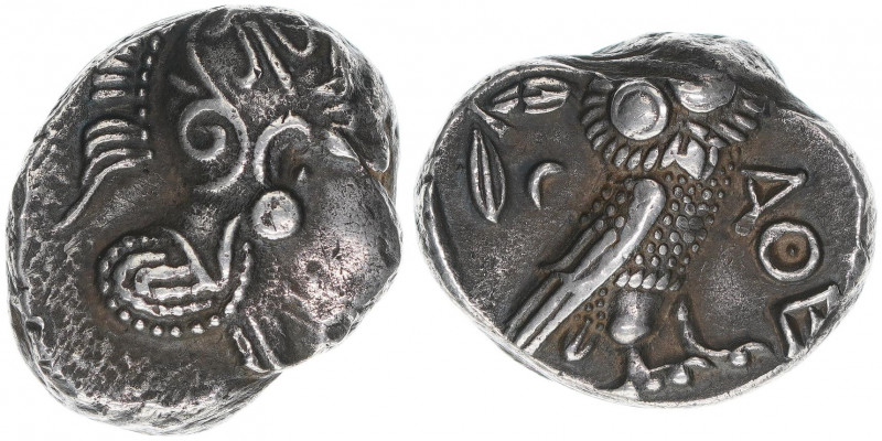 ca. 454-404 BC
Griechen Athen. Tetradrachme Fragment. Kopf der Pallas Athene - E...