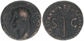 Tiberius 14-37
Römisches Reich - Kaiserzeit. As. TRIBVN POTEST XXXIIX PONTIF MAXIM SC
Rom
10,47g
Kampmann 5.10
ss-