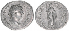 Hadrianus 117-138
Römisches Reich - Kaiserzeit. Denar. TRANQVILLITAS AVG P F COS III
Rom
2,91g
BMC 573
ss