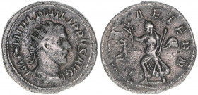 Philippus I. Arabs 244-249
Römisches Reich - Kaiserzeit. Antoninian. PAX AETERN
Rom
4,31g
RIC 40
ss