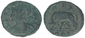 Urbs Roma
Römisches Reich - Kaiserzeit. Follis. Römische Wölfin Romulus und Remus säugend
1,77g
Kampmann 137.1
s/ss