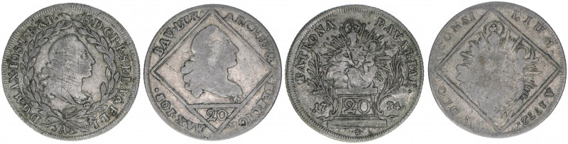 Maximilian Joseph Lot 2 Stück
Bayern. 20 Kreuzer, 1772, 1774. s/ss,ss