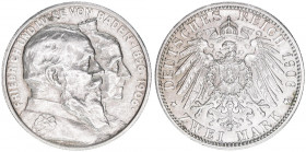 Friedrich I. 1856-1907
Baden. 2 Mark, 1906 G. zur Goldenen Hochzeit
11,11g
J.34
vz