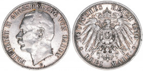 Friedrich II. 1907-1918
Baden. 3 Mark, 1910 G. 16,49g
J.39
Revers Kratzer
s/ss