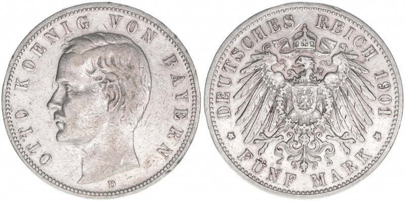 Otto 1886-1913
Bayern. 5 Mark, 1901 D. 27,66g
J.46
ss