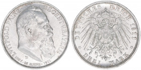 Prinzregent Luitpold
Bayern. 3 Mark, 1911 D. zum 90. Geburtstag
16,69g
J.49
vz/stfr