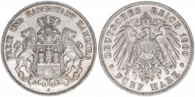 Freie und Hansestadt
Hamburg. 5 Mark, 1908 J. 27,71g
J.65
vz-