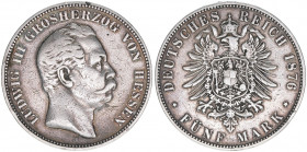 Ludwig III. 1848-1877
Hessen. 5 Mark, 1876 H. 27,58g
J.67
ss-