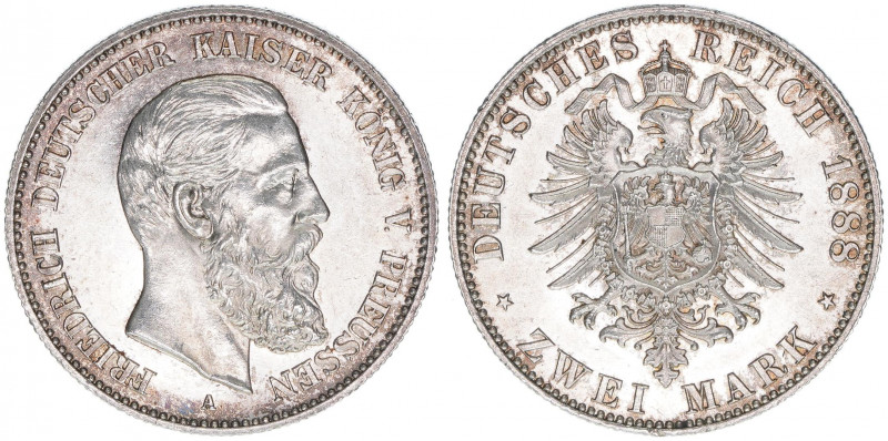 Friedrich III. 1888
Preussen. 2 Mark, 1888 A. 11,11g
J.98
stfr-