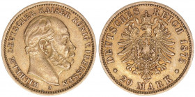 Wilhelm I. 1861-1888
Preussen. 20 Mark, 1875 A. 7,94g
AKS 110
ss/vz