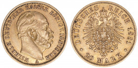 Wilhelm I. 1861-1888
Preussen. 20 Mark, 1881 A. 7,93g
AKS 110
ss/vz