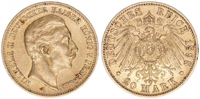 Wilhelm II. 1888-1918
Preussen. 20 Mark, 1898 A. 7,93g
AKS 124
ss/vz