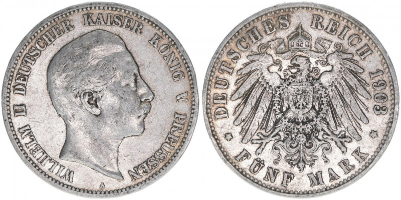 Wilhelm II. 1888-1918
Preussen. 5 Mark, 1903 A. 27,66g
J.104
ss+