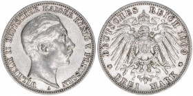 Wilhelm II. 1888-1918
Preussen. 3 Mark, 1909 A. 16,59g
J.103
vz-