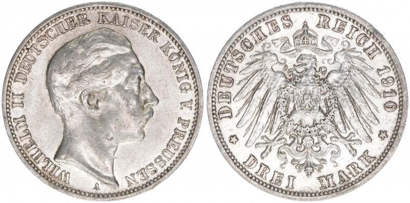 Wilhelm II. 1888-1918
Preussen. 3 Mark, 1910 A. 16,65g
J.103
vz