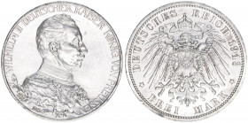 Wilhelm II. 1888-1918
Preussen. 3 Mark, 1913 A. 25-jähriges Regierungsjubiläum
16,66g
J.112
vz/stfr