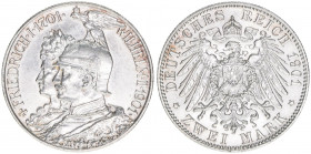 Wilhelm II. 1888-1918
Preussen. 2 Mark, 1901 A. zum 200-jährigen Bestehen des Königreichs
11,11g
J. 105
vz/stfr