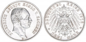 Friedrich August 1904-1918
Sachsen, Königreich. 3 Mark, 1912 E. 16,70g
J.135
vz-