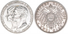 Wilhelm Ernst 1901-1918
Sachsen Weimar Eisenach. 2 Mark, 1903 A. zur Hochzeit mit Caroline von Reuß
11,10g
J.158
vz/stfr
