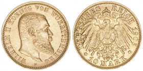 Wilhelm II. 1891-1918
Württemberg. 10 Mark, 1905 F. 3,95g
J.295
vz-