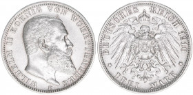 Wilhelm II. 1891-1918
Württemberg. 3 Mark, 1910 F. 16,58g
J.175
ss/vz