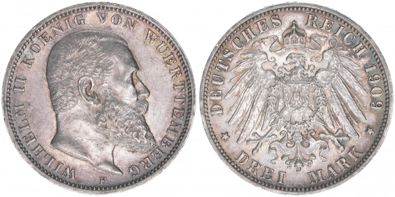 Wilhelm II. 1891-1918
Württemberg. 3 Mark, 1909 F. 16,64g
J.175
vz-