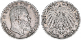 Wilhelm II. 1891-1918
Württemberg. 3 Mark, 1909 F. 16,58g
J.175
ss