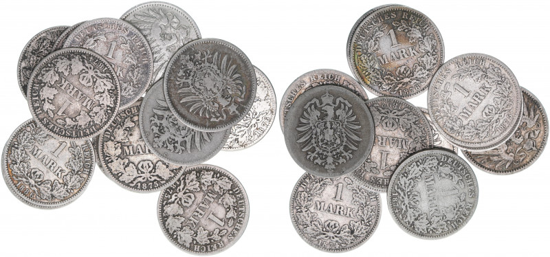 Lot mit 25 Münzen
1 Mark. aus den Jahren 1874,1875,1876,1886,1892,1893,1905,1906...