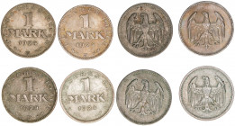 Lot mit 4 Münzen
1 Mark, 1924 A,D,J. J.311
ss