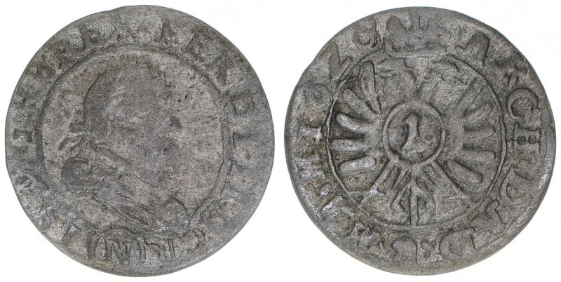 Ferdinand II. 1619-1637
Groschen, 1628. sehr selten
Nikolsburg
0,69g
Herinek 142...