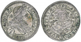 Leopold I. 1657-1705
Groschen, 1698 IA. Graz
1,68g
Herinek 1362
ss/vz
