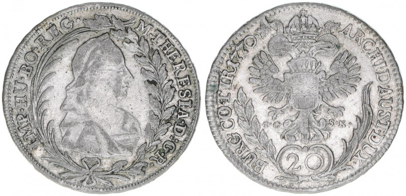 Maria Theresia 1740-1780
20 Kreuzer, 1770 IC-SK. Wien
6,57g
ANK 102
ss+