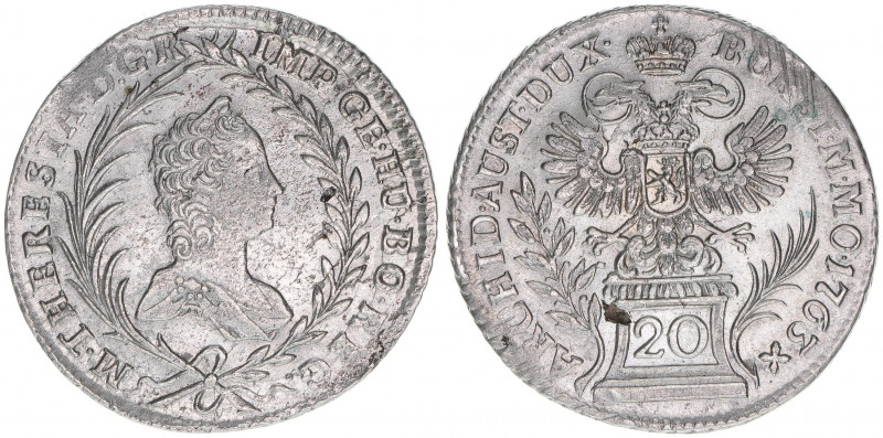 Maria Theresia 1740-1780
20 Kreuzer, 1763. sehr selten
Prag
6,59g
ANK 109
vz