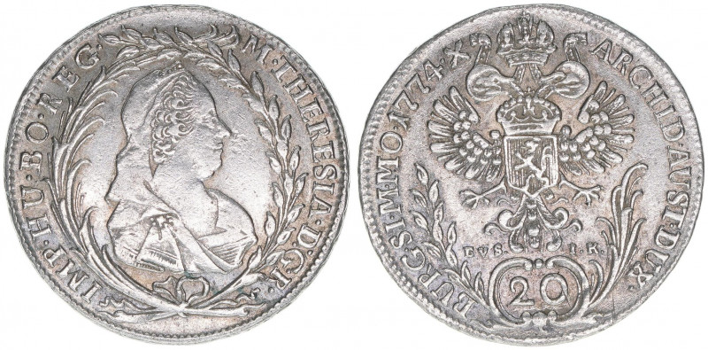 Maria Theresia 1740-1780
20 Kreuzer, 1774 EvS-IK. Prag
6,53g
ANK 110
ss/vz