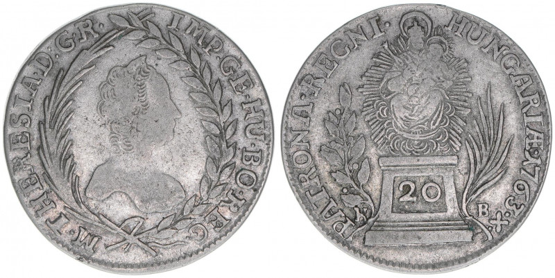 Maria Theresia 1740-1780
20 Kreuzer, 1763 KB. Kremnitz
6,51g
ANK 113
ss-