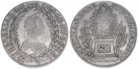 Maria Theresia 1740-1780
20 Kreuzer, 1763 KB. Kremnitz
6,51g
ANK 113
ss-
