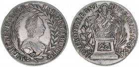 Maria Theresia 1740-1780
20 Kreuzer, 1764 KB. Kremnitz
6,54g
ANK 113
ss+