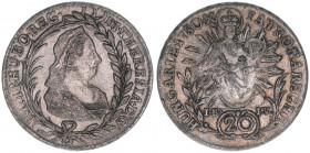 Maria Theresia 1740-1780
20 Kreuzer, 1780 IB-IV. Nagybanya
6,35g
ANK 117
ss+