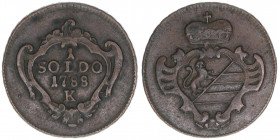 Joseph II. 1780-1790
1 Soldo, 1788 K. Görz
2,61g
ANK 58
ss+