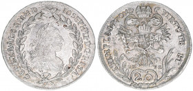 Joseph II. 1780-1792
20 Kreuzer, 1770 G. Nagybanya
6,03g
Herinek 212
vz+