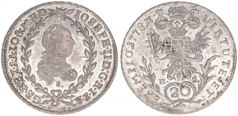 Joseph II. 1780-1792
20 Kreuzer, 1778 E/HS. Karlsburg
6,56g
ANK 172
stfr
