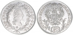 Joseph II. 1780-1792
20 Kreuzer, 1786 B. Kremnitz
6,62g
ANK 12
stfr