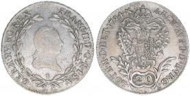 Franz II. (I.) 1792-1835
20 Kreuzer, 1794 B. Kremnitz
6,53g
ANK 40
ss