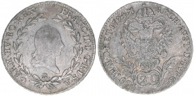 Franz II. (I.) 1792-1835
20 Kreuzer, 1794 B. Kremnitz
6,48g
ANK 40
ss