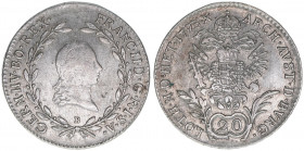 Franz II. (I.) 1792-1835
20 Kreuzer, 1795 B. Kremnitz
6,61g
ANK 40
ss