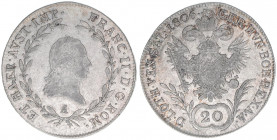 Franz II. (I.) 1792-1835
20 Kreuzer, 1806 A. Wien
6,63g
ANK 41
ss